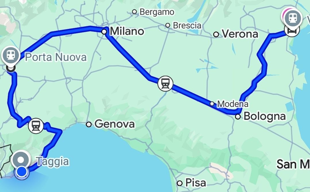 marcominerva's tweet image. Voglio condividere con voi il tragitto del mio viaggio di ritorno a Taggia (nella Contea) dopo la XE .NET Conf 2025 a Venezia. Credo di aver ridefinito il concetto di giro panoramico.
Ma per lo spirito Community si fa questo e molto altro... 😉 #dotnetconf #community