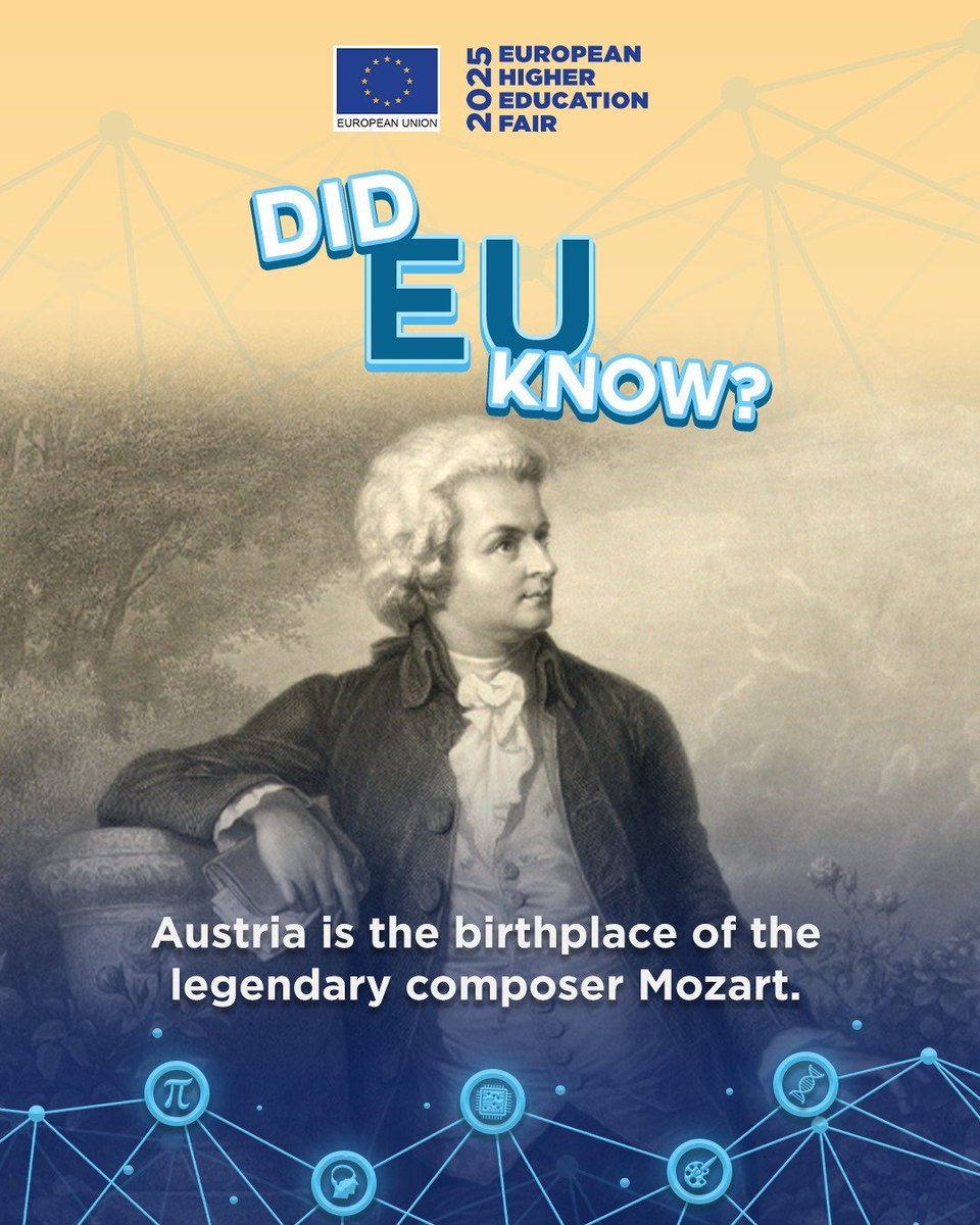 DID EU KNOW? 📷

Born in Salzburg, Austria, Mozart composed timeless works across symphonies, operas, choral music, and piano. His masterpieces—such as Don Giovanni, The Magic Flute, and The Marriage of Figaro, cemented his place as one of the greatest musicians of all time.