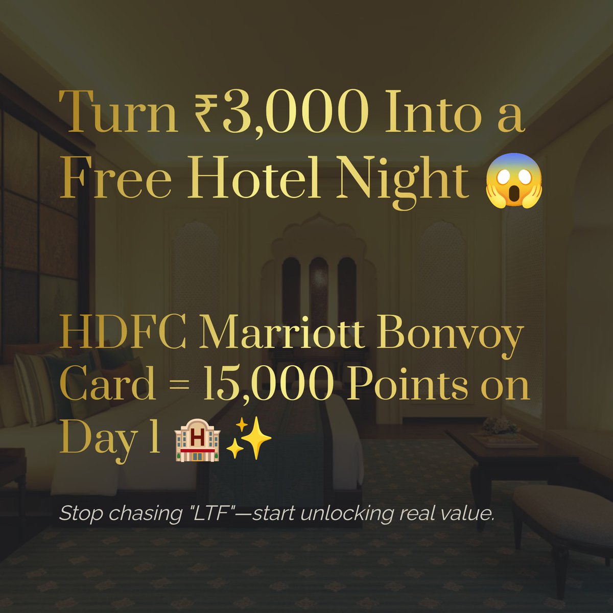 ChFrameworkOff's tweet image. 💥₹3,000 = A FREE hotel night!
Want premium stays without premium prices?

HDFC Marriott Bonvoy Credit Card gives you 15,000 points just for joining.
That’s enough for a free night at Marriott properties worldwide 🏨✨

Why chase “Lifetime Free” cards when you can unlock smart…