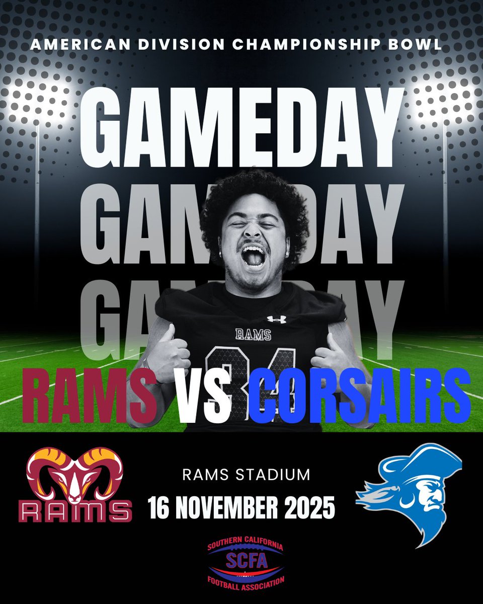 VVC_RAMS's tweet image. 🏈 American Division Championship Bowl!
9-1 VVC Rams 🆚 8-2 Santa Monica Corsairs

Livestream available

📅 Today | 🕒 3 PM | 📍 Rams Stadium
🔥 Let’s pack the stands and show Rams pride!
#VVCRams #ChampionshipBound #RamsNation #HornsUp🤘🐏
