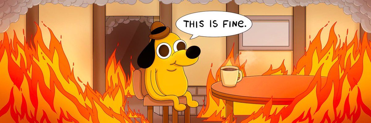 $FINE LAUNCHING SOON!

Markets have crashed bit but we still FINE. Lets get this one viral now.🙌

"This Is Fine is a two-pane image of an anthropomorphic dog trying to assure himself that everything is fine, despite sitting in a room that is engulfed in flames. Taken from an