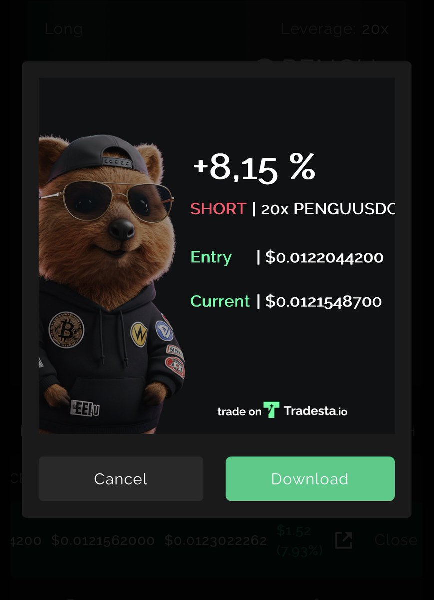 0r3n0x's tweet image. The market is bearish, I went short 20x with $20 on $PENGU risk-free… Why ? Because if I get liquidated, @TradeStaPerpDEX will reimburse my collateral tomorrow 🔥🔺

👉 app.tradesta.io/?ref=0r3n0x