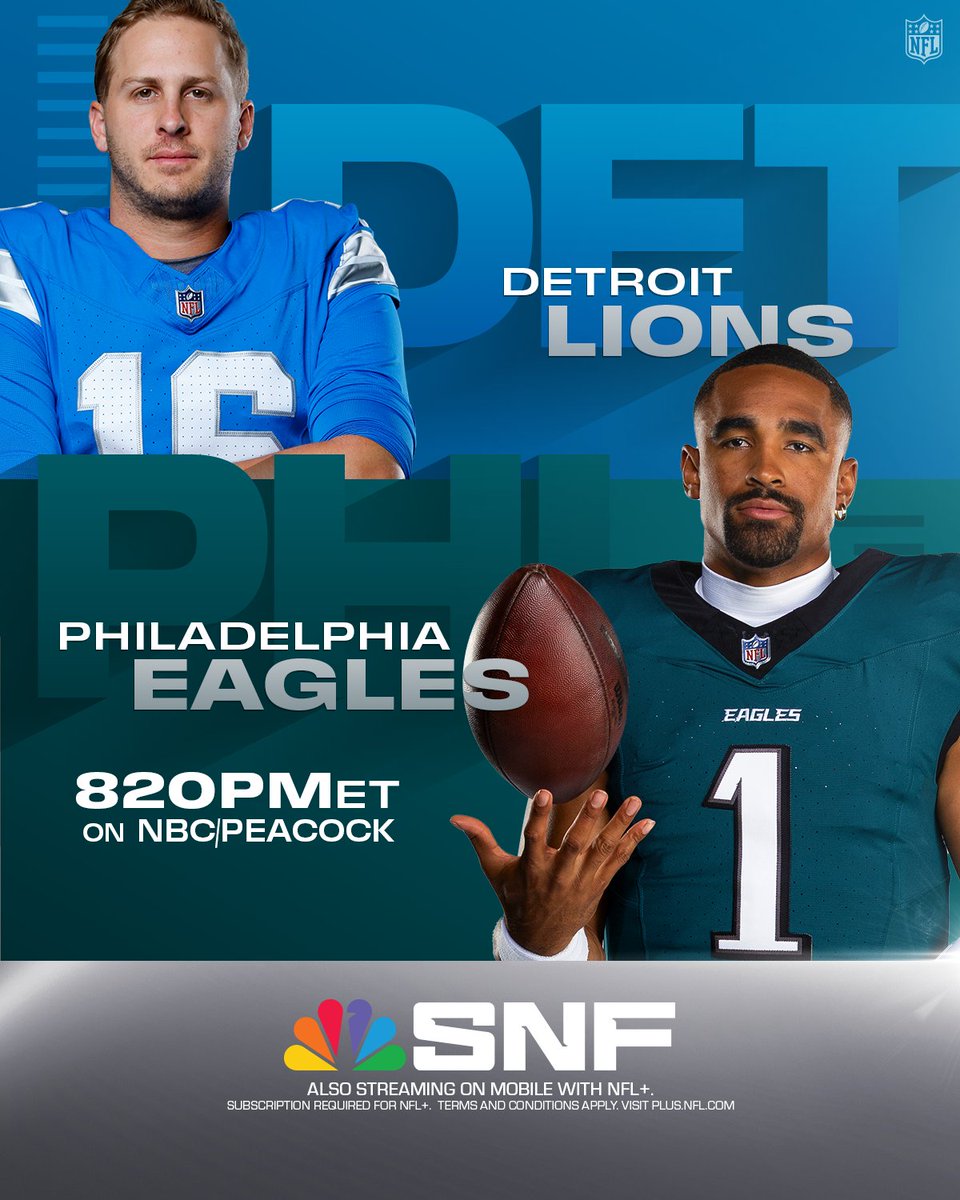 NFL's tweet photo. SNF gets a good one 😎

DETvsPHI– Tonight 8:20pm ET on NBC
Stream on @NFLPlus + Peacock https://t.co/GbJqRnUFFM