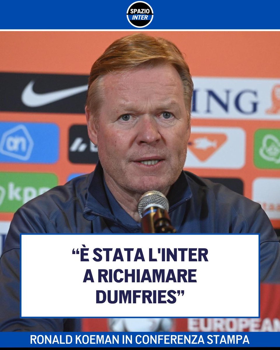 SpazioInter's tweet image. Koeman fa chiarezza su Dumfries 🗣️

In conferenza stampa, il CT olandese ha spiegato che il rientro anticipato di Dumfries non è dipeso dalla Nazionale, ma da una richiesta dell’Inter 🎙️

#Inter #Dumfries #SpazioInter