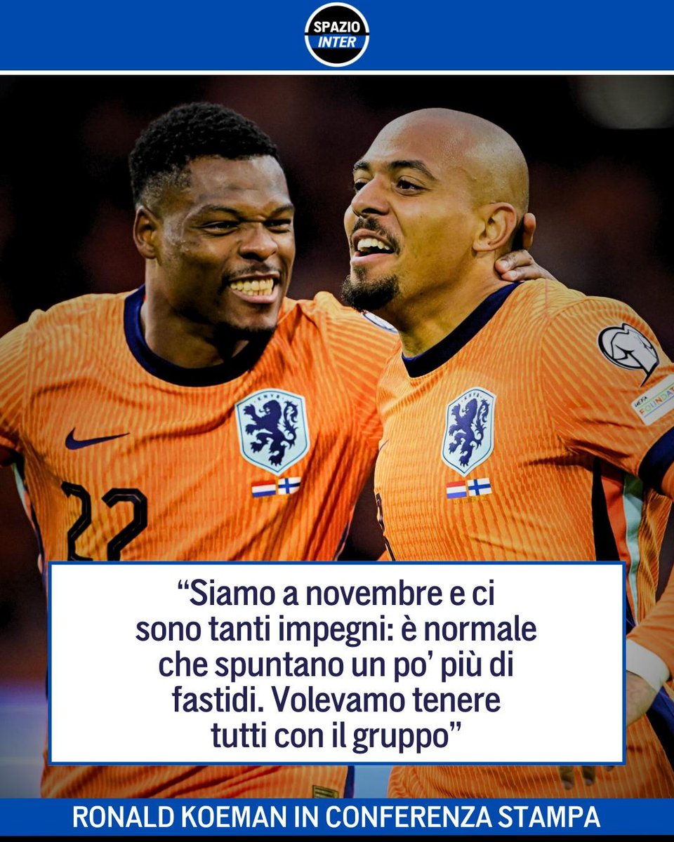SpazioInter's tweet image. Koeman fa chiarezza su Dumfries 🗣️

In conferenza stampa, il CT olandese ha spiegato che il rientro anticipato di Dumfries non è dipeso dalla Nazionale, ma da una richiesta dell’Inter 🎙️

#Inter #Dumfries #SpazioInter