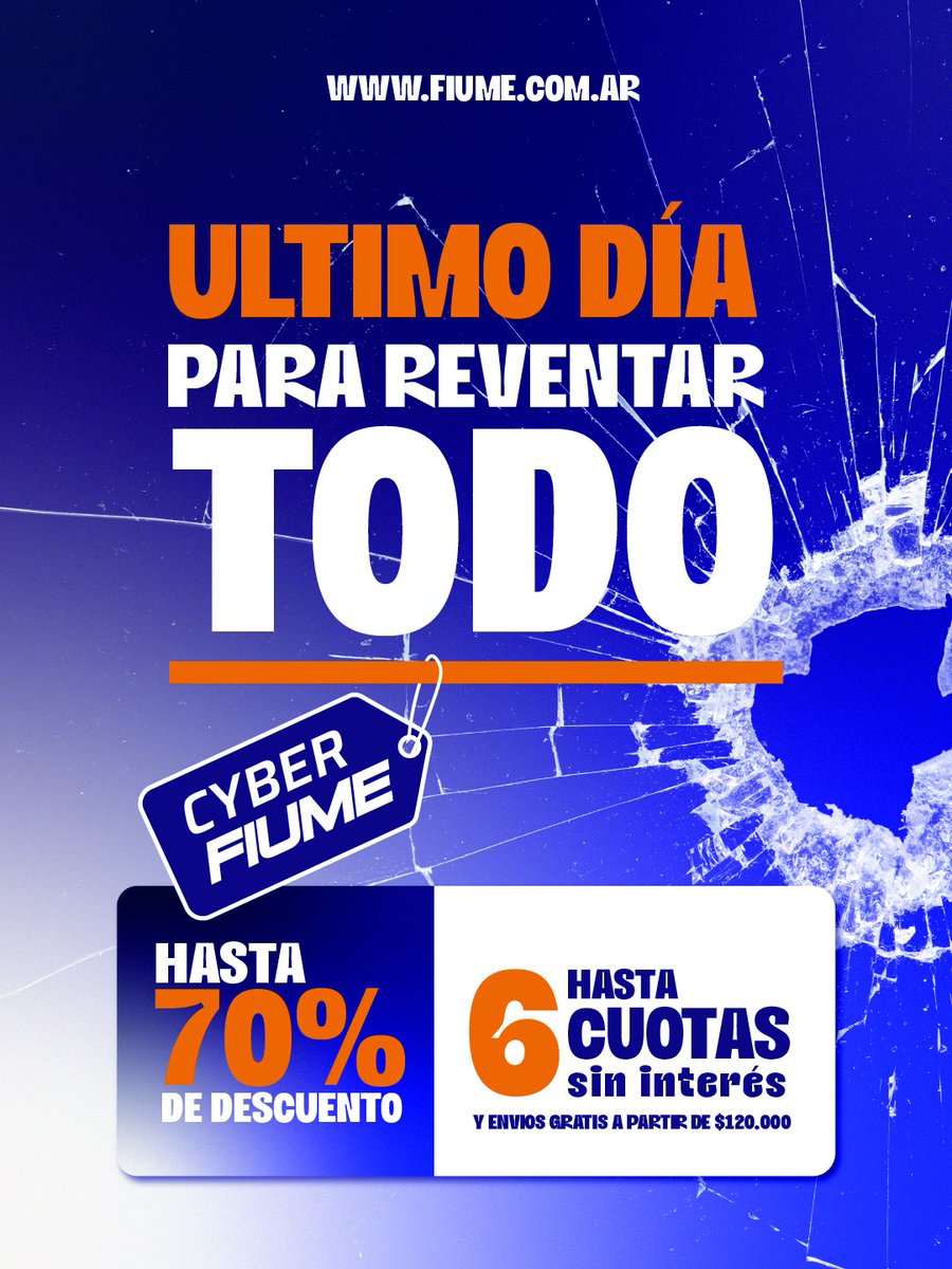 𝗨𝗟𝗧𝗜𝗠𝗢 𝗗𝗜𝗔 𝗗𝗘𝗟 𝗖𝗬𝗕𝗘𝗥 𝗙𝗜𝗨𝗠𝗘 🔥

⏳️ Se termina el descontrol de precios, las prendas vuelan y hoy sí: es ahora o nunca.

💣 𝗛𝗮𝘀𝘁𝗮 𝟳𝟬% 𝗢𝗙𝗙
💣 Hasta 6 CUOTAS sin interés y envíos gratis a partir de 120k.

No queda tiempo! 💥

fiume.com.ar