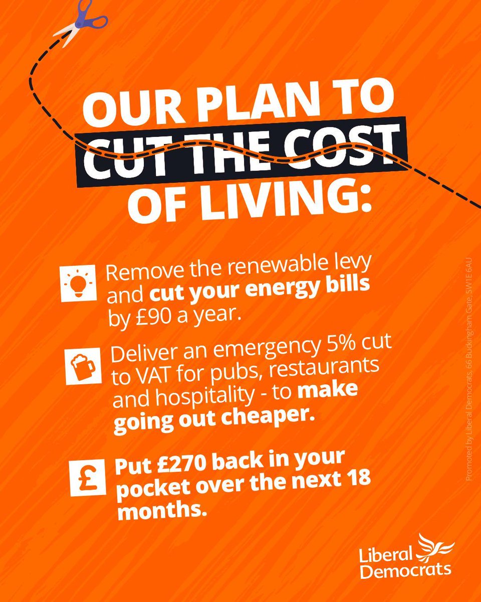LibDems's tweet image. Our plan would cut energy bills, save our high street and put £270 back in your pocket.
