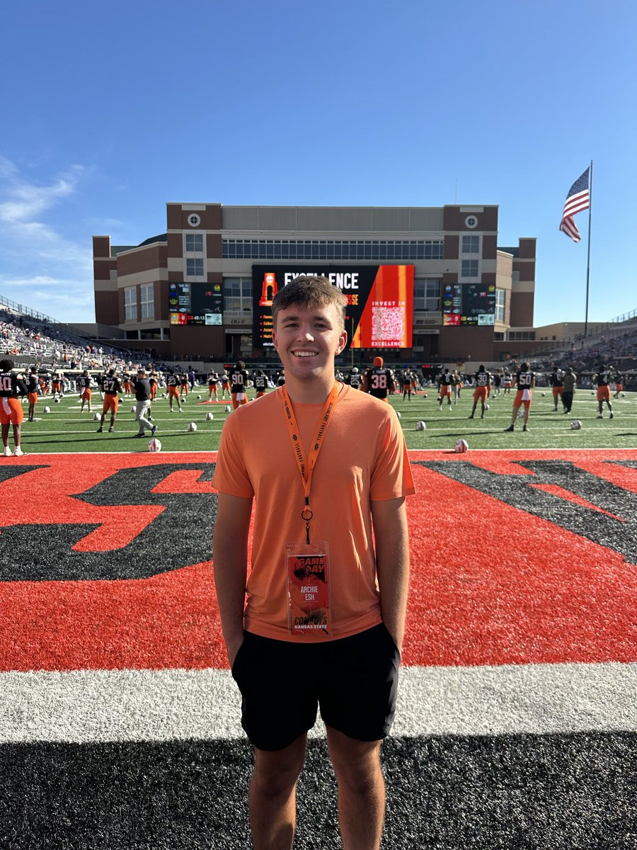 ArchieEsh's tweet image. I had a great game day visit with @CowboyFB and @coachseansnyder! Loved the energetic atmosphere and amazing campus!

@CoachRTBradford @punt_21 @devin_anctil @SnyderKicking @FentressKicking @CoachAller @CPA_Football @KohlsKicking