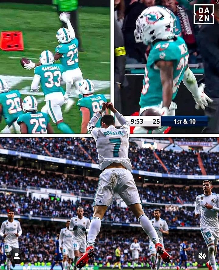 MadridXtra's tweet image. 🔥 Miami Dolphins’ player celebrated his team’s win at the Bernabéu by doing Cristiano Ronaldo’s ‘SIUUUU’.

ICONIC. 🤍🤍🤍
