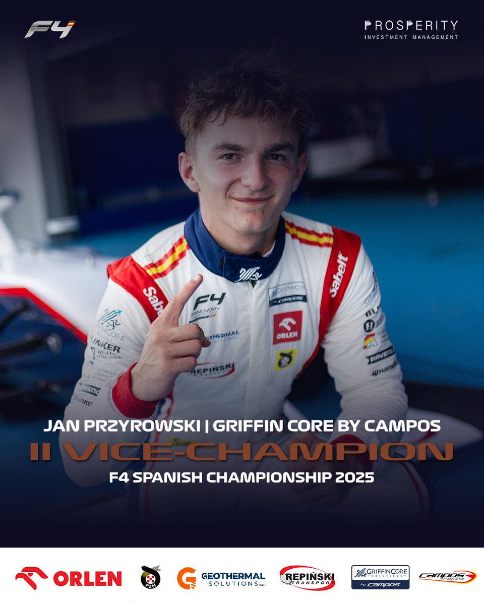 Jestem drugim wicemistrzem Hiszpańskiej Formuły 4 🏆🥉

Dziękuję za wsparcie! Czułem je przez cały rok 🙌

🇬🇧 I’m the second vice-champion in the F4 Spanish Championship 🏆🥉

Thank you for your support! I felt it all year long 🙌

<a href="/TeamORLEN/">ORLEN Team</a> <a href="/OfficialPZM/">PZM</a> <a href="/ProsperityIM/">Prosperity Investment Management</a> 

#F1PL