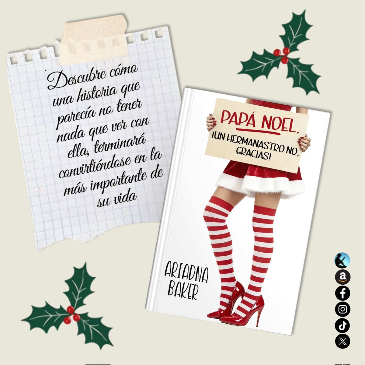 NOVEDAD 💞💯

Papá Noel, ¡un hermanastro no, gracias!
⏩ leer.la/B0G2JB68VJ

📚📱Disponible en #Amazon, #Kindleunlimited

Todas las #novelas de la autora en:
⏩ relinks.me/AriadnaBaker

<a href="/ChicasTribu/">Las chicas de la tribu</a>

#ariadnabaker #novedad
#Kindle #ficcion #romantica #erotica #comedianovela