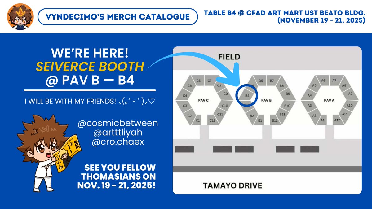 vyndecimo's tweet photo. You can find us here! SEE YOU THERE GUYS MWAAAAAAAA
#CFADweek #CFADweek2025 #UST #VincisMarket https://t.co/a7wL5MUkYf
