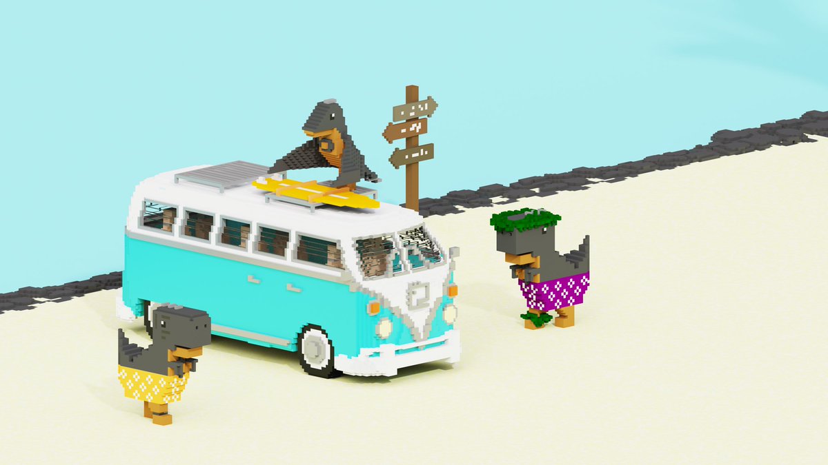 TheDinoVox's tweet image. Le Combi VolksDinoWagen chauffe son moteur à voxels.🦖

Bientôt, nos Dinos pourront prendre la route vers leur #FAAPU paradisiaque. 🏝️

Le troupeau trépigne d’impatience, mais la patience en vaut la peine !
Espérons juste qu’aucune météorite ne vienne jouer les trouble-fêtes… ☄️