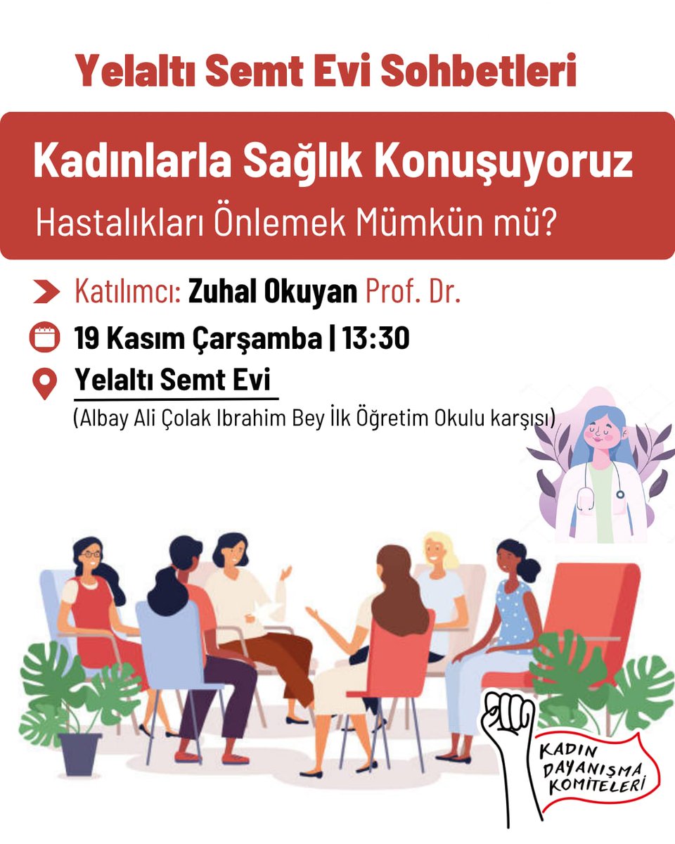 19 Kasım Çarşamba günü saat 13.30'da semt evimizde kadın sağlığını konuşacağız!

Halk Sağlığı Uzmanı Prof. Dr. Zuhal Okuyan'ın katılımıyla gerçekleştireceğimiz etkinliğimiz ücretsizdir.