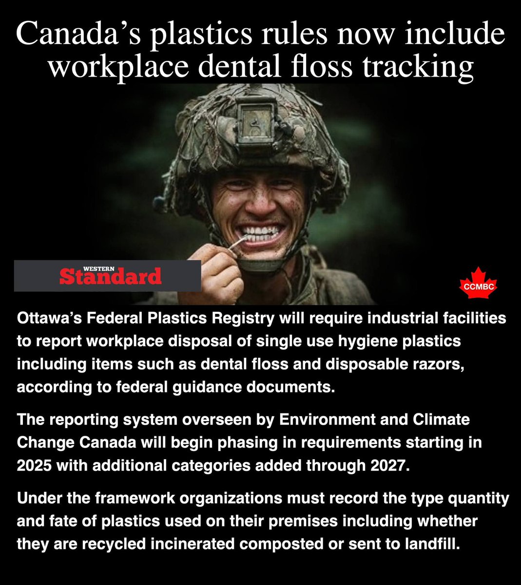 2021Ccmbc's tweet image. 🦷🥄Canada&apos;s plastic registry: Log your workers&apos; floss picks &amp;amp; coffee stirrers or face fines!

Overregulated trash-tracking is killing G7 productivity, oil/gas are hit hardest! 

#cdnpoli #RedTape #PlasticsBan @WSOnlineNews  #CanadaBusiness #Bureaucracy @GasPriceWizard…