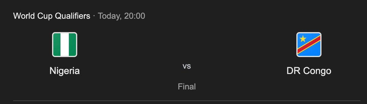📣Predict the correct Full Time score of the faceoff 

Nigeria 🇳🇬 VS 🇨🇩

💰Win from a pool of $300 

To Join 

1️⃣ Follow <a href="/BybitAfrica/">Bybit Africa</a> Africa and turn on 🔔
2️⃣ Retweet this post and tag 3 friends 
3️⃣Drop your prediction and UID using #BybitWCPrediction

⚠️Prediction closes at 8:30