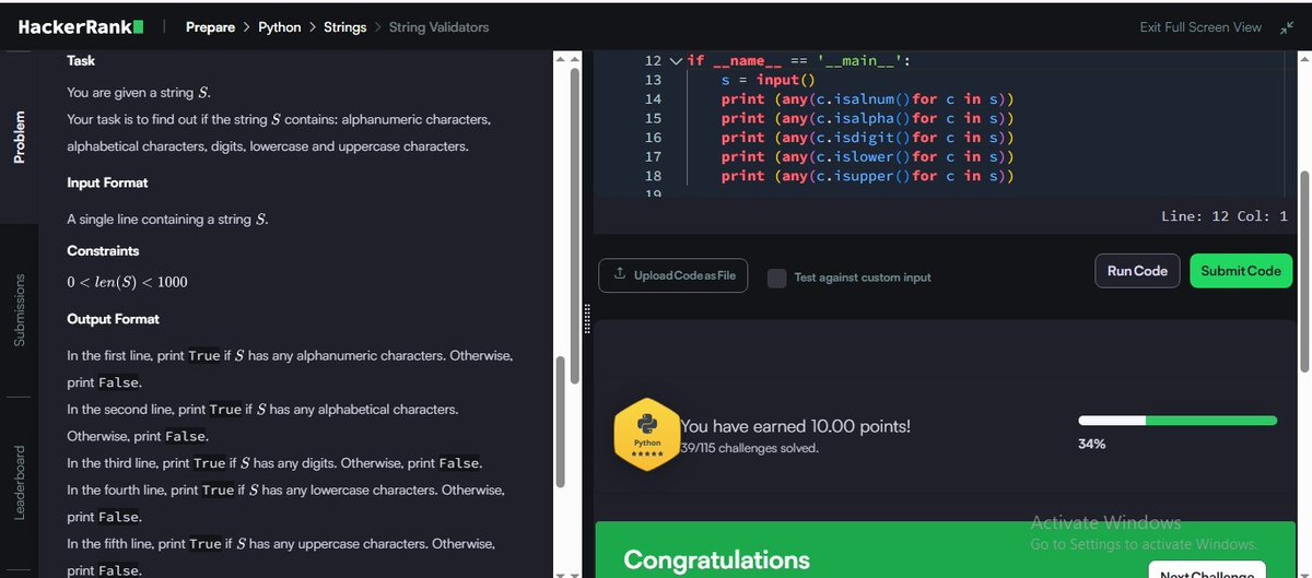 MRout75802's tweet image. Day 56 / 100 ✅
String Validators
🔹 Practiced checking alphanumeric, alphabetic, digit, lowercase &amp;amp; uppercase characters
🔹 Used Python’s built-in string validation methods
#Python #100DaysOfCode #HackerRank #zigbee