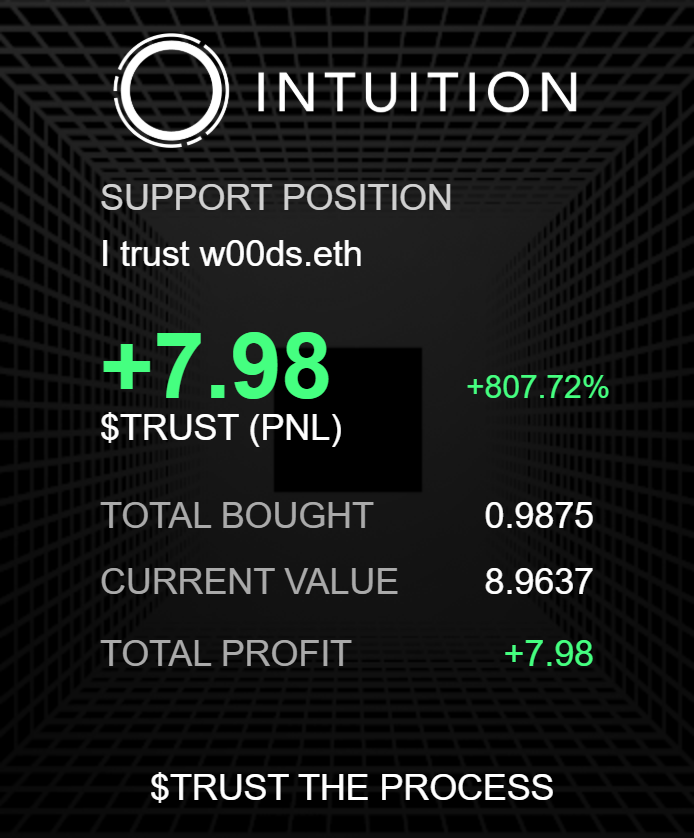 W00DS_eth's tweet photo. If you actively trade data on the @0xIntuition knowledge graph you can become token rich so quickly.

It's one of the easiest markets to profit on since we are so early in the game. 

WHY am I holding my positions long term? 
Answer in the comments 👇