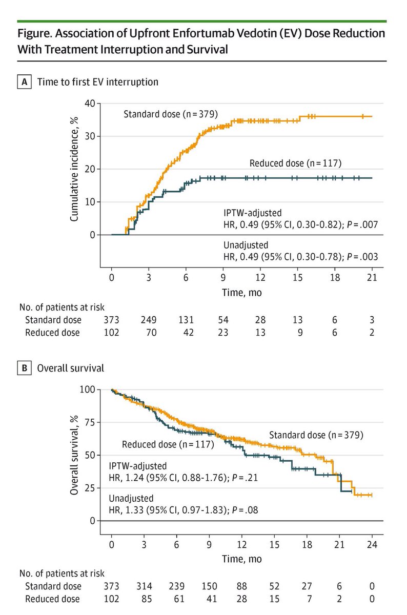 DrYukselUrun's tweet image. Early EV dose reduction in advanced urothelial cancer ↘️ treatment interruption risk by half, yet survival stayed the same.
@JAMAOnc @OncoAlert @WorldBladderCan @Uromigos 
jamanetwork.com/journals/jamao…