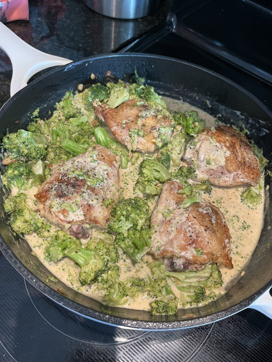 It’s food prep Sunday and I’m watching the staff make chicken &amp; broccoli in a Boursin cheese sauce. One of her faves. I must insist on taste testing. Especially since she turned my bedroom safe space upside down so she could vacuum under the bed this morning!