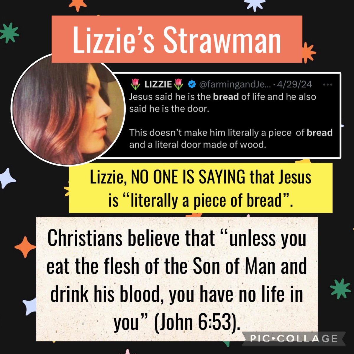 How2BeChristian's tweet image. Lizzie (@farmingandJesus) is unknowingly a huge help to Catholic Christianity.  Her posts are so outlandish, and her attempts to support her false claims are so ridiculous, that she drives intelligent people to look into Catholic Christianity for themselves, and they can find out…