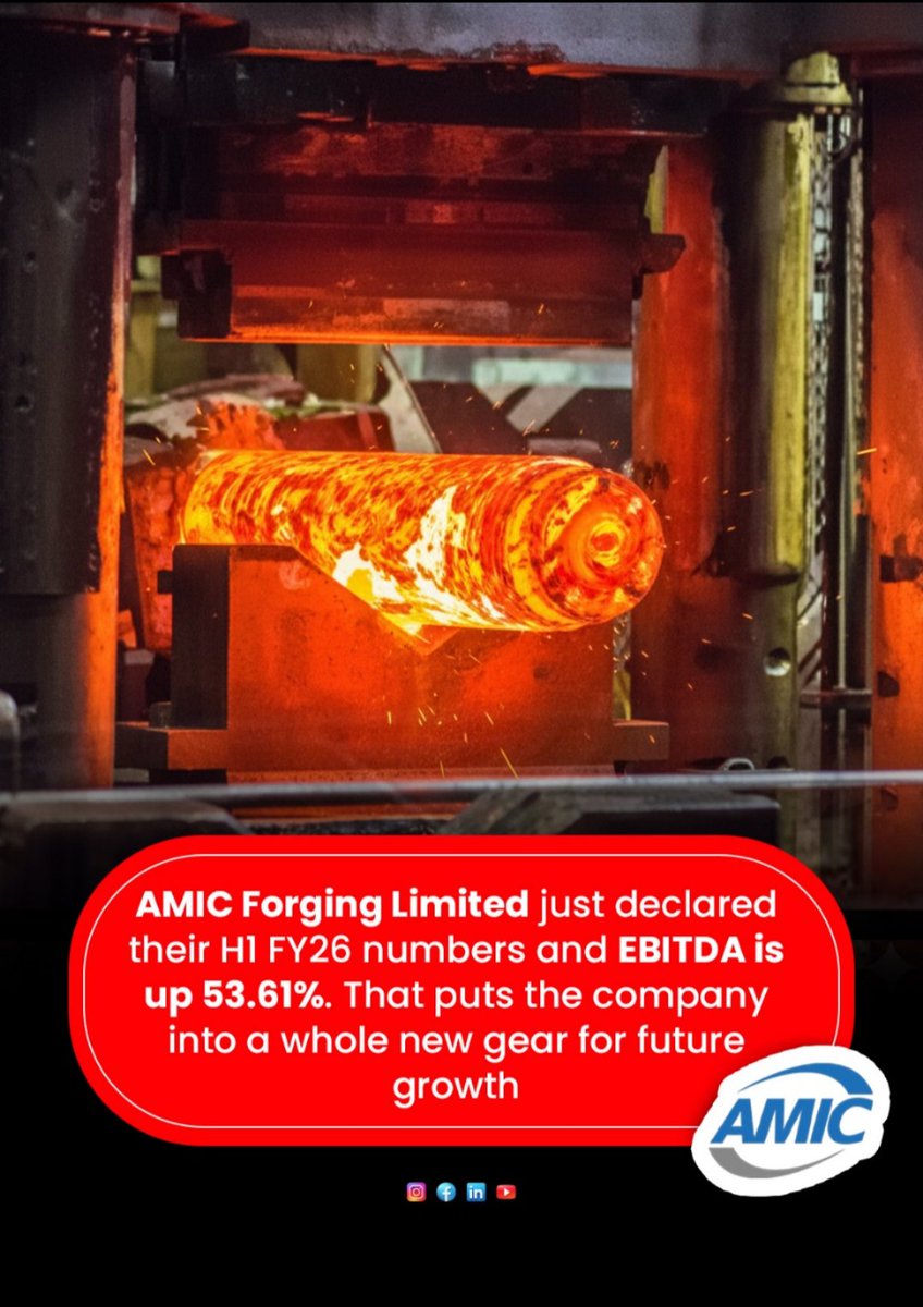 SukhamoyChakr13's tweet image. Big EBITDA leaps are engineered not wished for.
AMIC’s H1 performance is a reflection of that engineering mindset.

Revenue: +4.57%
EBITDA: +53.61%
PBT: +45%

#PerformanceDriven #EBITDA #amicforging