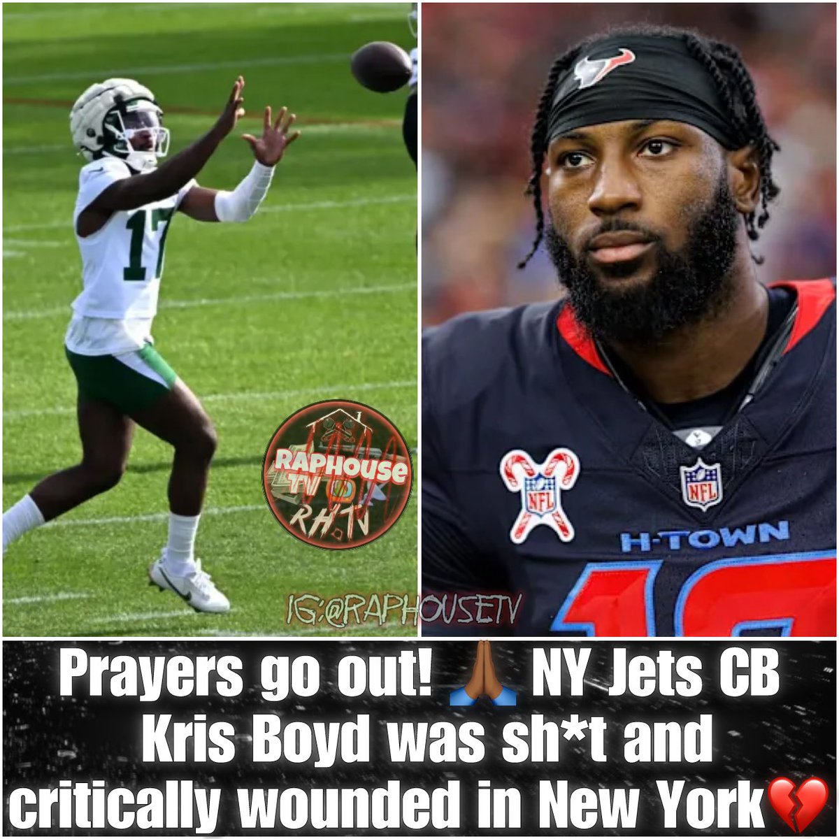 Prayers go out! NY Jets CB Kris Boyd was 
shot and critically wounded in New York 🙏🏾