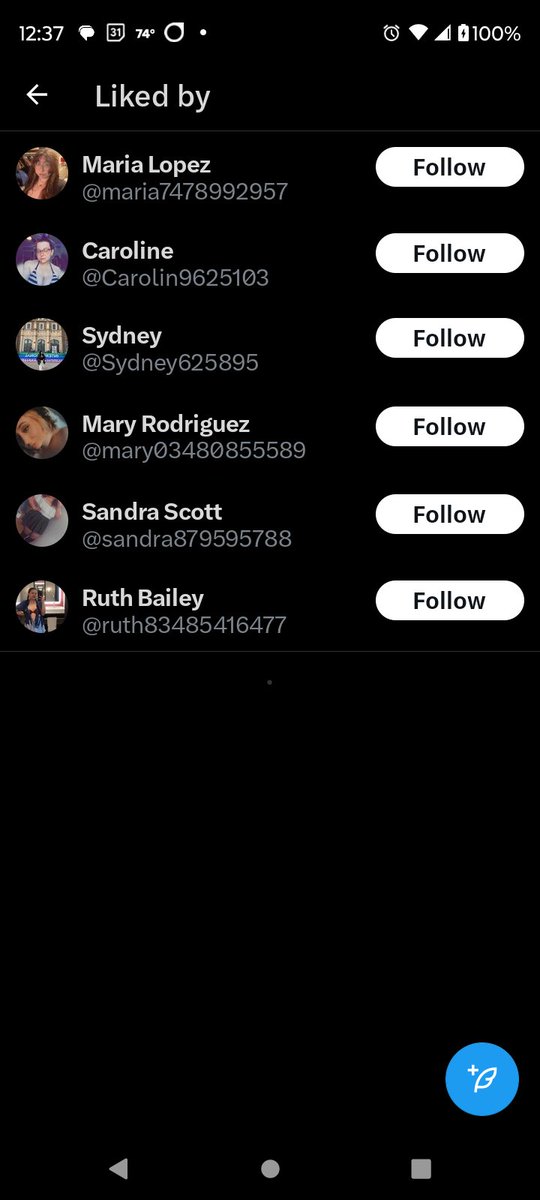 I've discovered a pattern. E thots always have a username that starts with a woman's name and ends with so many digits that it might be some kind of phone number? You've never met them and have nothing in common but somehow they're liking random tweets you made?
