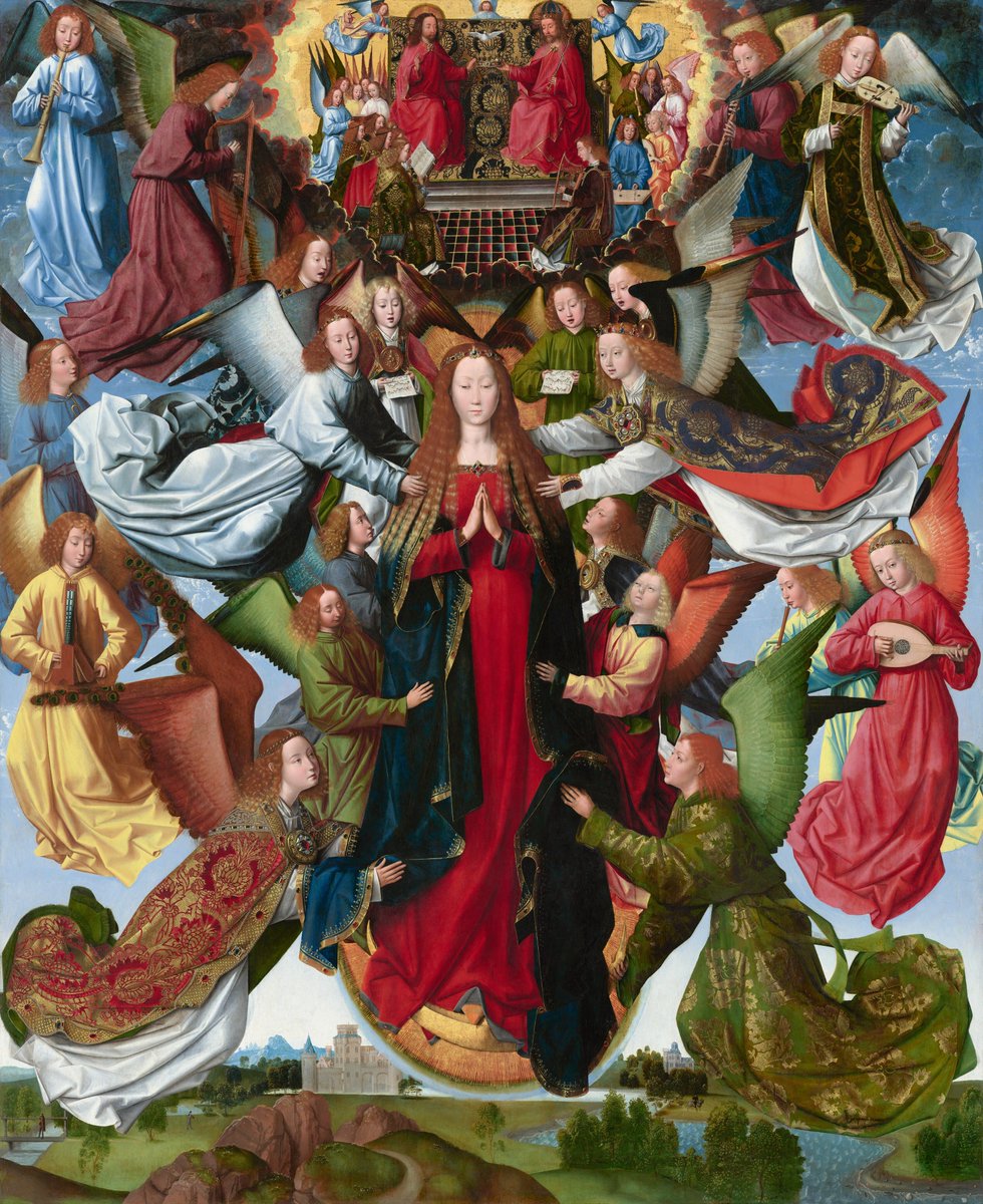 Mistrz legendy o św. Łucji 
Maryja, Królowa Nieba
1500r. 199x162cm
Waszyngton

Sierp księżyca identyfikuje Maryję jako Niewiastę Apokalipsy, wspomnianą w Apokalipsie 12,1. Obraz jest  interesujący dla muzykologów, ponieważ z wielką precyzją przedstawia instrumenty renesansowe