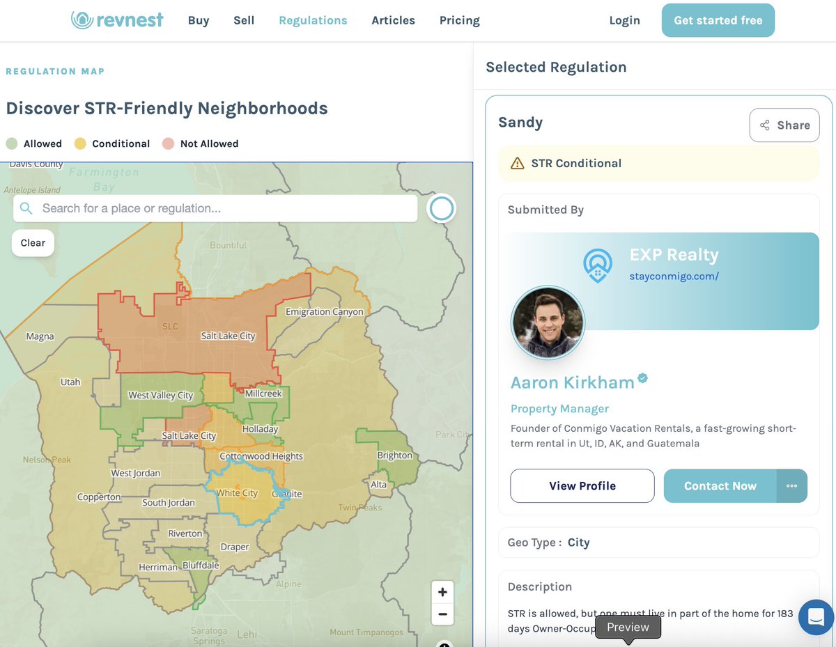 Our approach to short term rental regulation data is with the focus: build software that empowers the local experts.

You can now view STR regulation data across the US, and if you're a local expert you can turn that data into lead-gen.