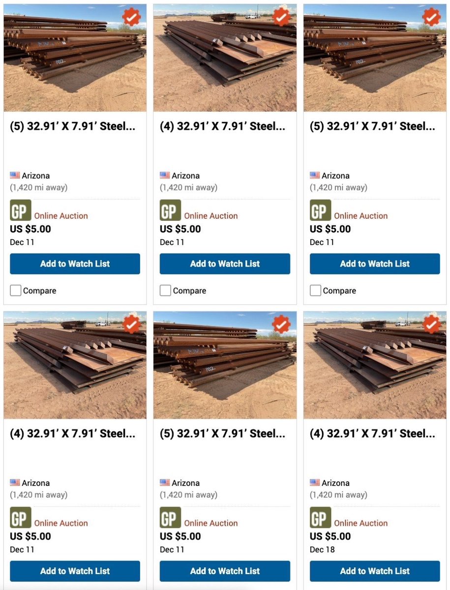 EndWokeness's tweet image. In his last month in office, Biden sold off the border wall material for $5 a piece. NEVER FORGET.