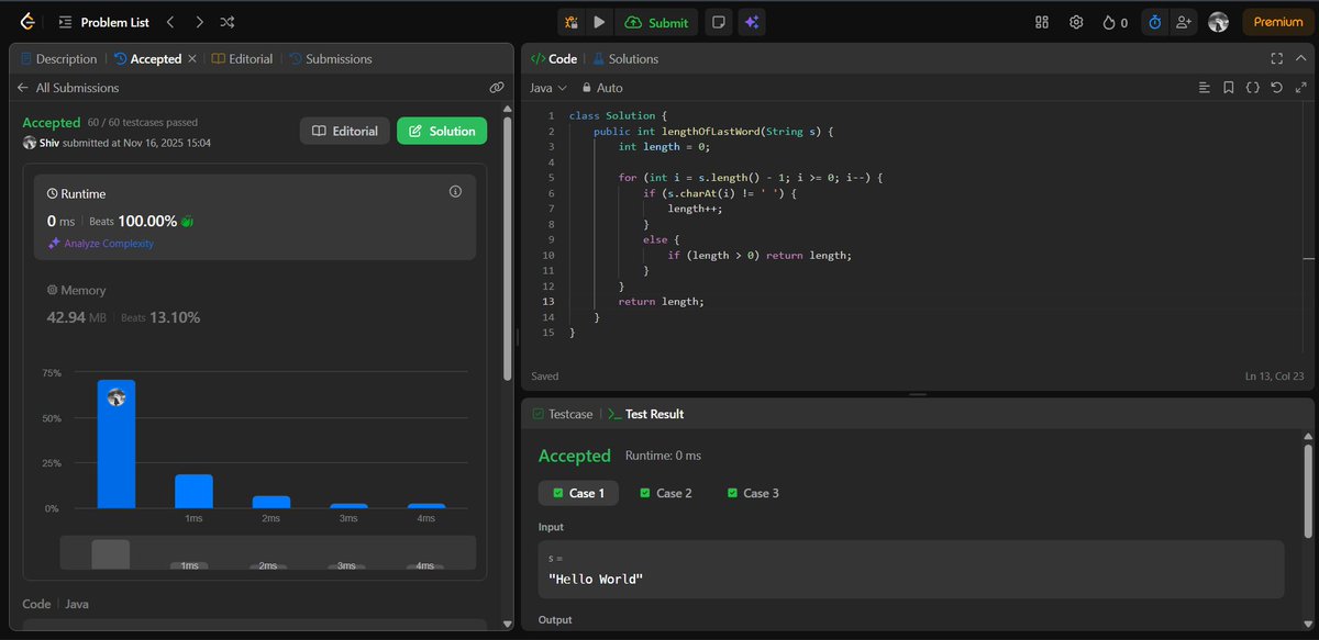 iShiv_twt's tweet image. Got  @LeetCode 100 days badge today!
ALong with that solve ~
- Length of Last Word

#LeetCode #leetcodedaily #Java
