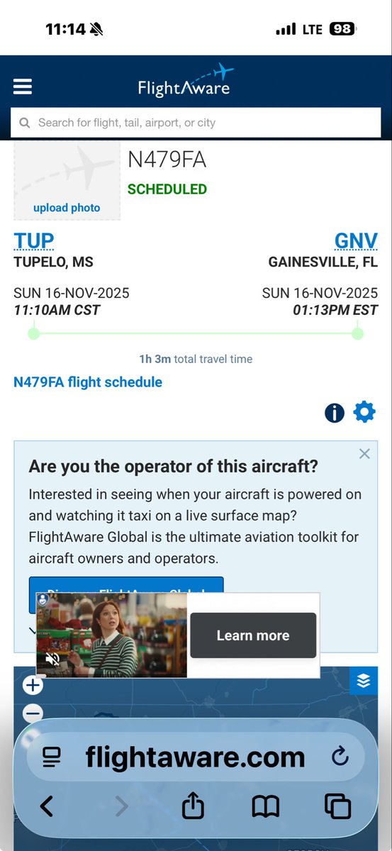 Judd124528131's tweet photo. Wishing Kiffin a safe flight to Gainesville! #flighttrackingszn https://t.co/319u30zXX8