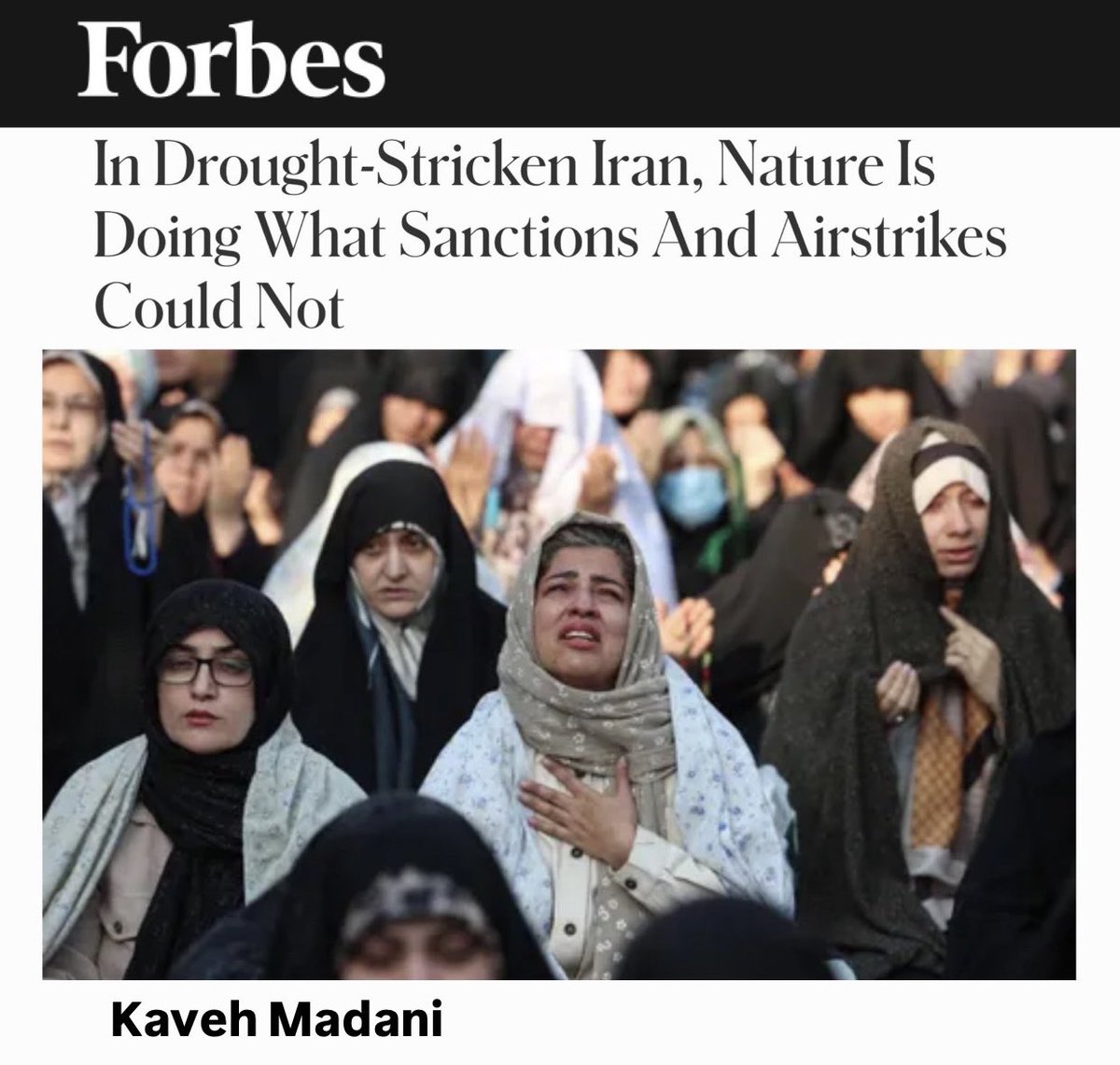 My latest on Iran’s Water Bankruptcy.

forbes.com/sites/kavehmad…

Nature has created a scenario worse than what the government’s enemies could have deliberately designed.

Sanctions will be lifted one day and the conflicts will be resolved but the environmental damages will remain.