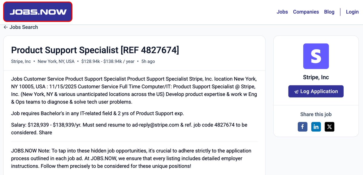 Stripe is back with email-only applications in NYC
up to 138k per year for this support specialist role that requires 2 years experience