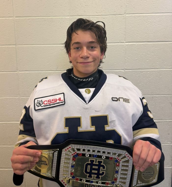 chacalgary's tweet image. Mason Filipchuk was a brick 🧱 wall in the AM game at the Rocky Mountain Classic for the U15 Preps! That&apos;s why he gets the big belt! #earnednotgiven #calgaryhockey #csshl