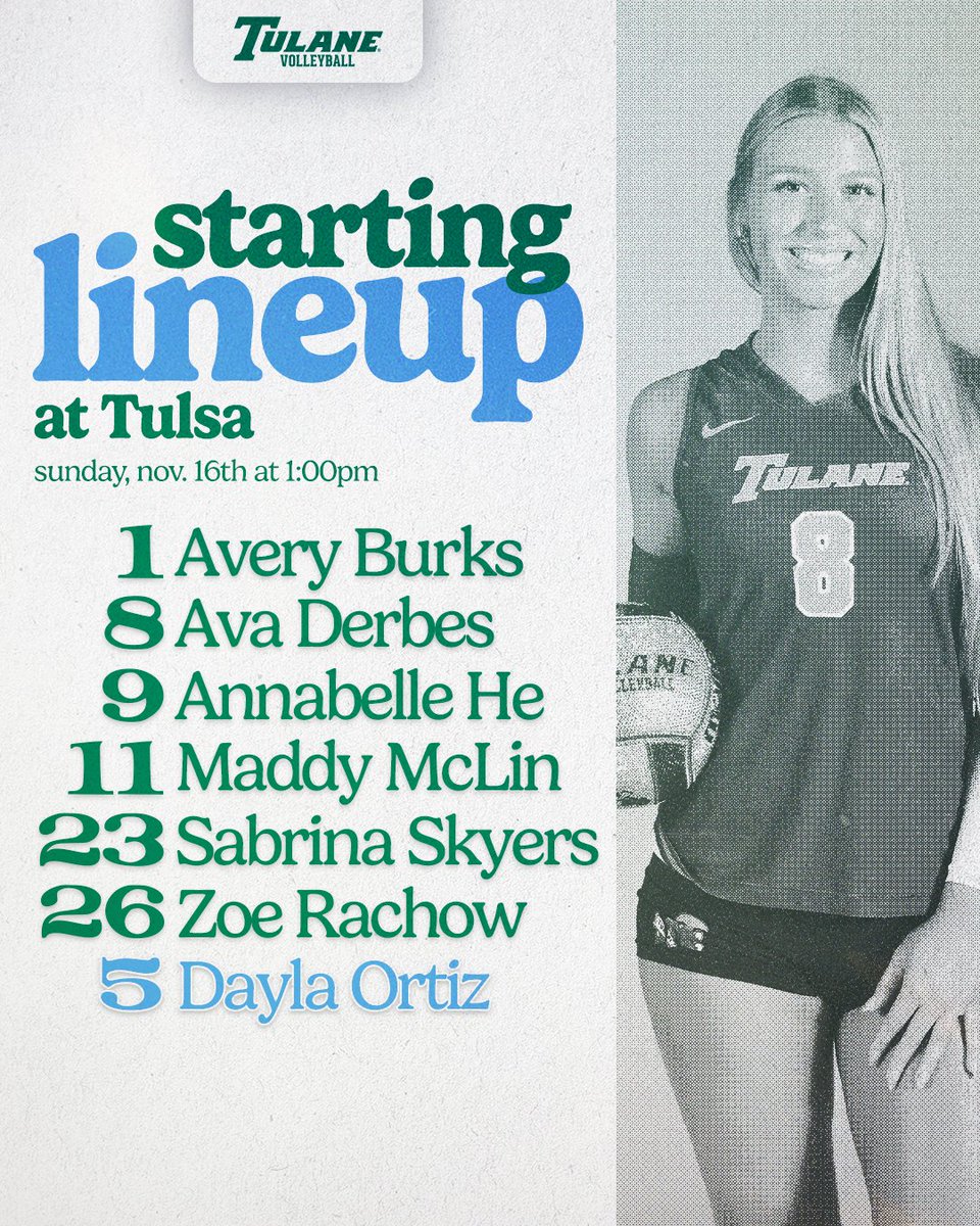GreenWaveVB's tweet image. Starting lineup at Tulsa!

#RollWave🌊