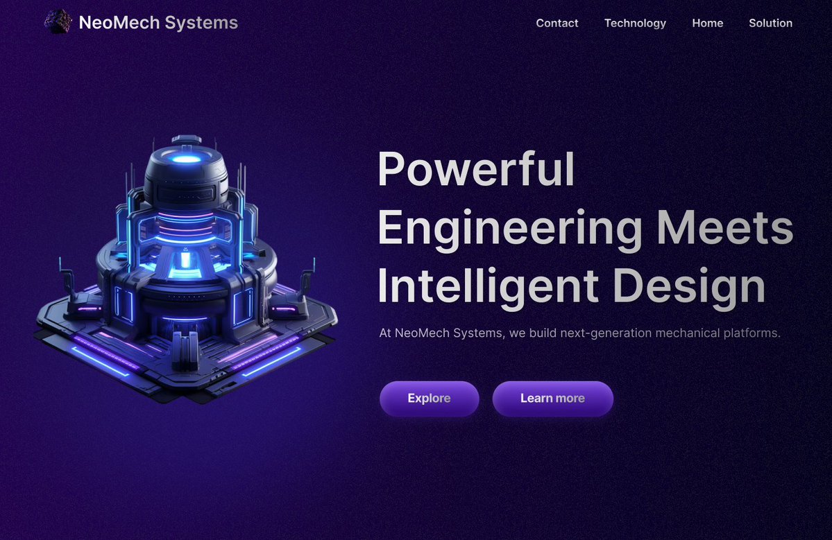 uxtogrul's tweet image. NeoMech Systems Hero – Reinventing the Future of Intelligent Machines. Futuristic landing page with animations 🚀 

#WebDesign #Framer #UIDesign #AI #Tech #landingpage #futuristic