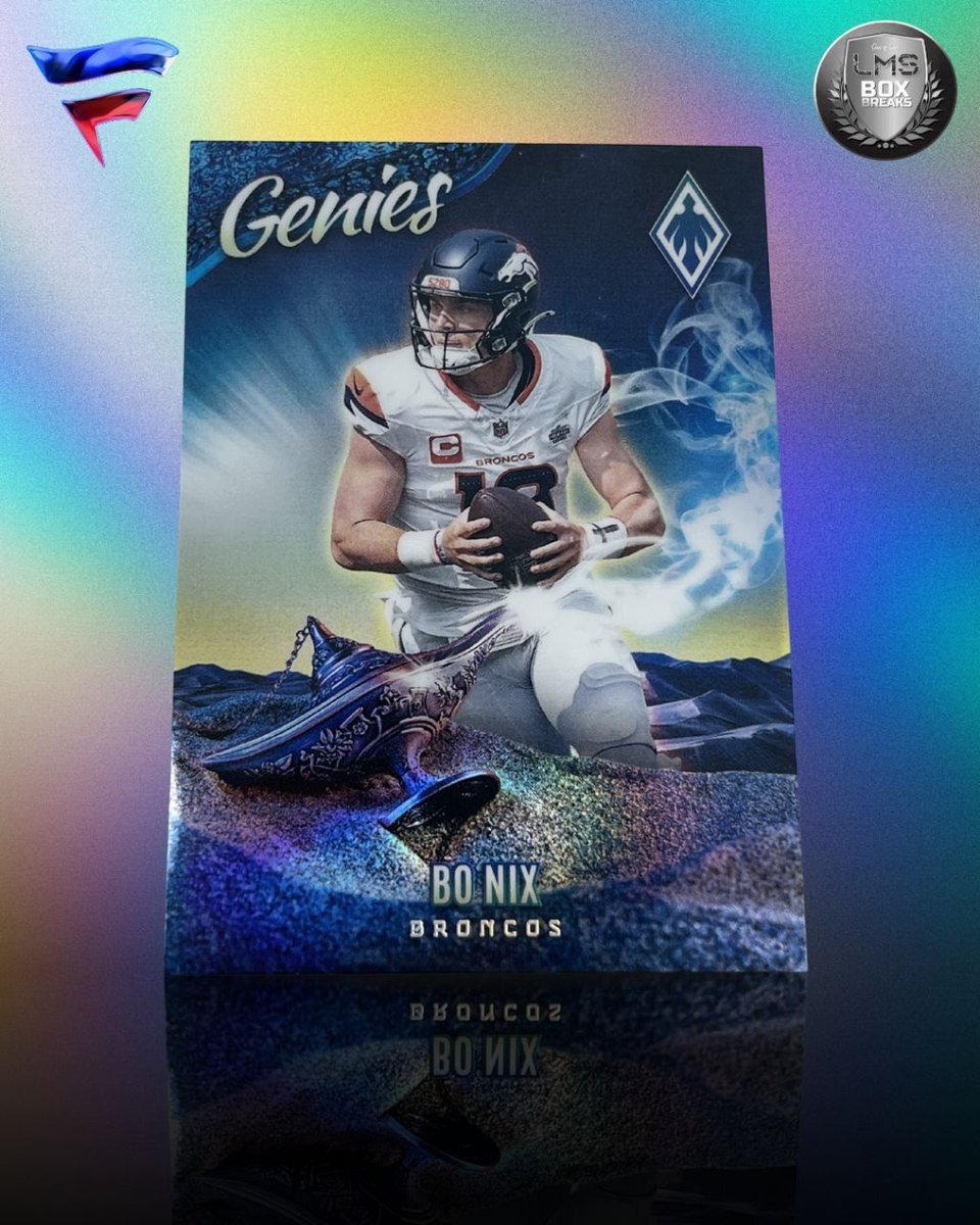 BoxLms's tweet image. Bo Nix just popped out the lamp and straight into Broncos magic. 🔮✨
A Genies insert that looks like it grants one wish only: QB1 greatness incoming.

#LMSBoxBreaks #FanaticsLive #BoNix #BroncosCountry #Panini #FootballHits #GeniesInsert