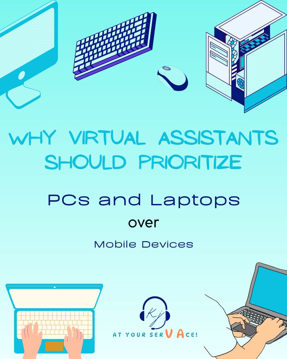 KevinJowVA's tweet image. Phones are handy, but not for VA work!
PCs &amp;amp; Laptops mean better multitasking, smoother workflow, and a more professional vibe.
Invest in the right gear, VA fam!

#VALife #WorkSmart #RemoteWork #FreelanceTips #VirtualAssistant