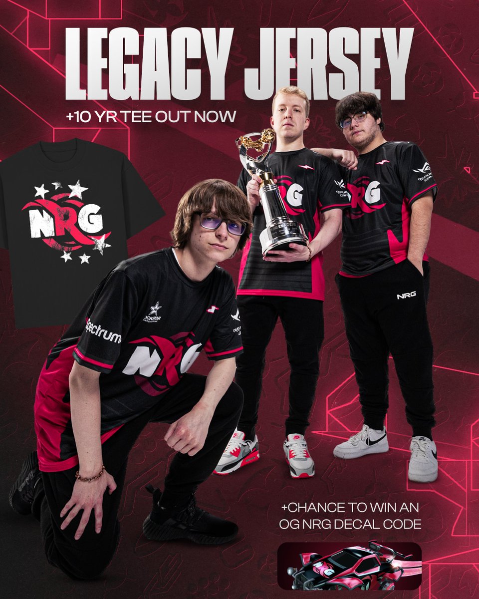 NRGgg's tweet image. Something special for you guys ❤️

NRG 10 year legacy edition Jersey and Tee

Be a part of history NRG.GG