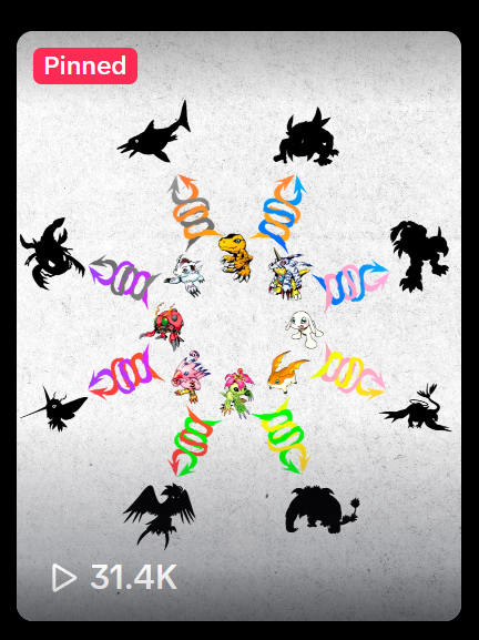 My TikTok video has 31.4k views, that's crazy! XD
These are just silhouettes. I'm editing a video to reveal the Digimon, but I wanted to make it at least minimally similar to the DNA Fusion scenes.