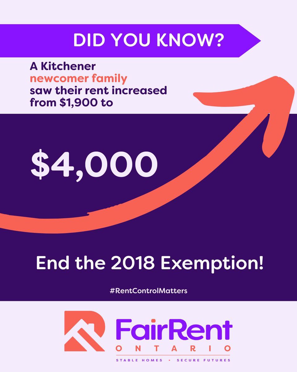 Did you know❓

📍 In Kitchener, a Syrian refugee family’s rent jumped from $1,900 to $4,000 in just one year.

😓 For newcomers rebuilding their lives, that’s not just unfair — it’s an impossible financial burden. The 2018 Rent Control Exemption leaves newcomers exposed to