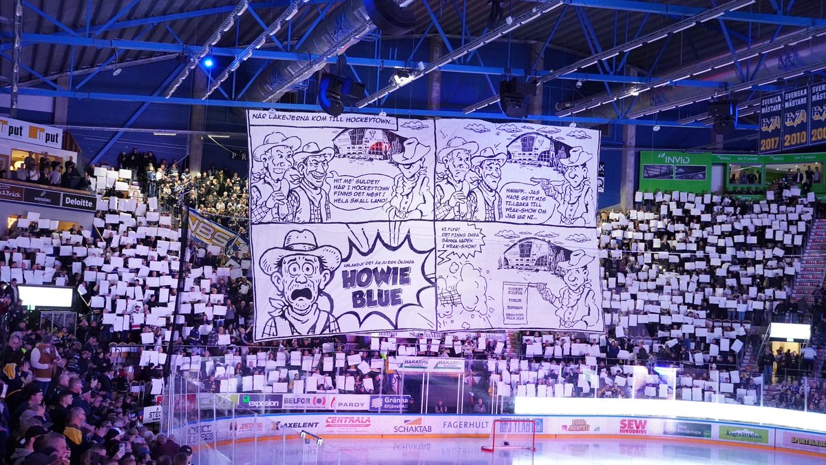 SvenskSupport's tweet photo. NBS Tifo (HV71) hade ett tifo i derbyt mot Växjö Lakers som hämtade inspiration från de gamla Daveart-comicsen. https://t.co/dP3La1xM5b