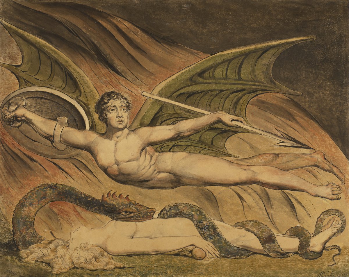solas_na_greine's tweet photo. William Blake, Satan Exulting over Eve, c.1795 https://t.co/rtIVs0o2Ud