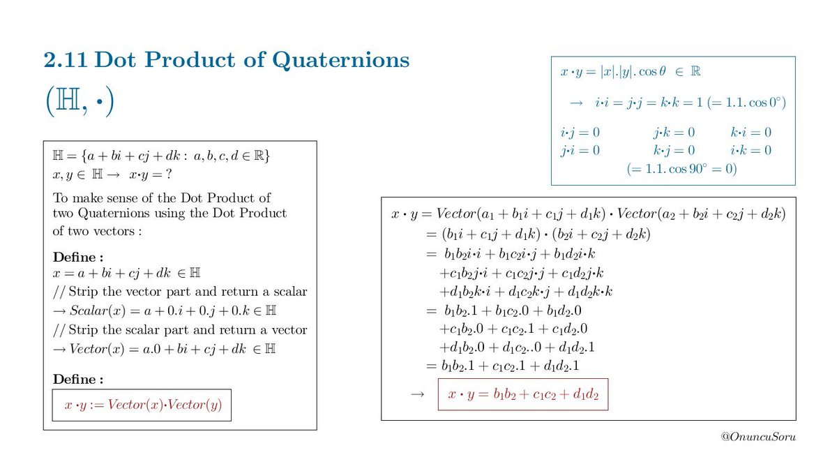 2.11 Dot (Scalar) Product of Quaternions
Dot Product of two Quaternions (as the Dot Product of two vectors)
#mathematics #algebra #quaternion