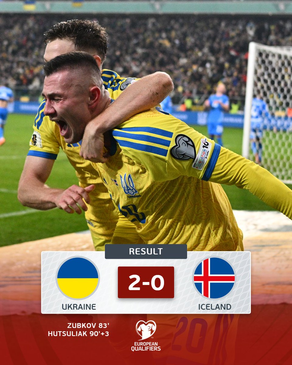 UEFAEURO's tweet photo. Ukraine qualify for the play-offs 👏🇺🇦

#WCQ https://t.co/rmju2DBsbv