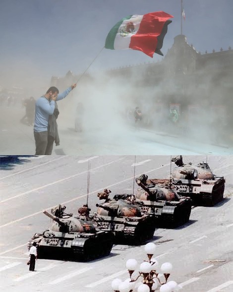 Tremenda fotografía, digna del Pulitzer. Misma vibra a la del valiente hombre parándose frente al tanque durante la brutal masacre en la Plaza de Tiananmen.

Al igual que el comunismo chino, el comunismo obradorista dirá que en el Zócalo jamás hubo represión, que México bajo su