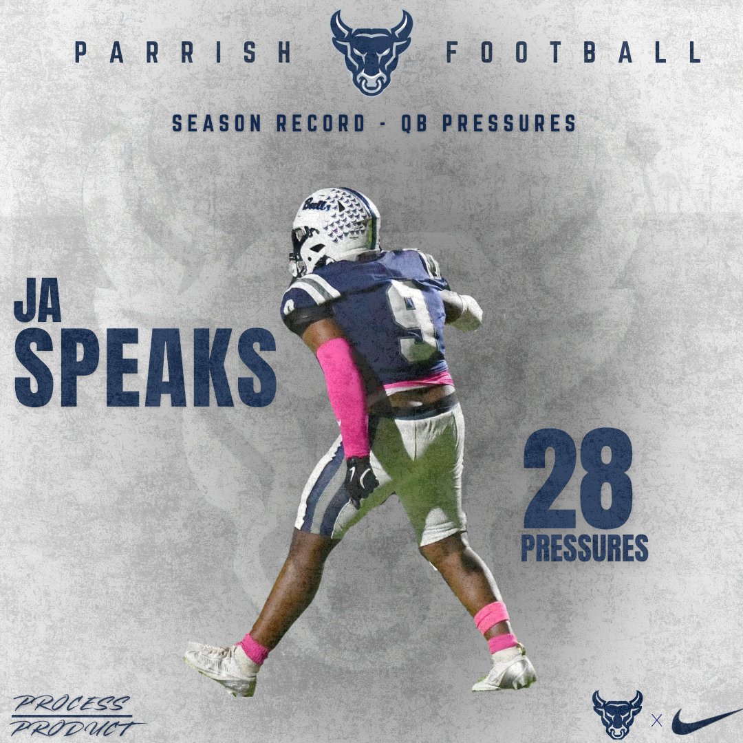 PCHSBULLSFB's tweet image. Congratulations to @underrated_jaja for setting the school single season record for QB Pressures.