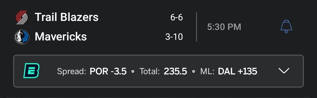 assassinpicks's tweet photo. ๐ฅ๐ Trail Blazers vs. Mavericks: Top Leans ๐ค
โSpread: Mavericks +3.5 ๐ฏ
Total: UNDER 235.5 โฌ๏ธ
Player Prop: Deni Avdija OVER Points
Like and follow plz
โFading the road favorite! A severely depleted Dallas team fights hard for a home cover. #NBAPicks #Mavericks #SundayNBA https://t.co/usdYdLue1b